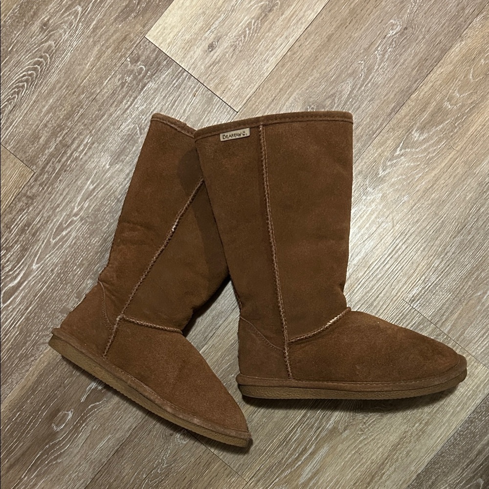 BearPaw Tall Chestnut Genuine Suede Sheepskin Boots - Picture 5 of 12